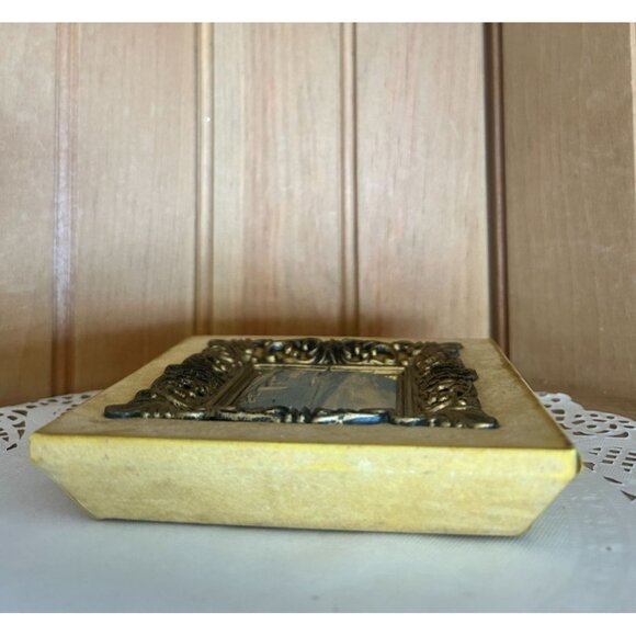 Vintage Ornate Frame Flocked Border Seascape Miniature Silk Wall Decor MCM - Picture 3 of 5